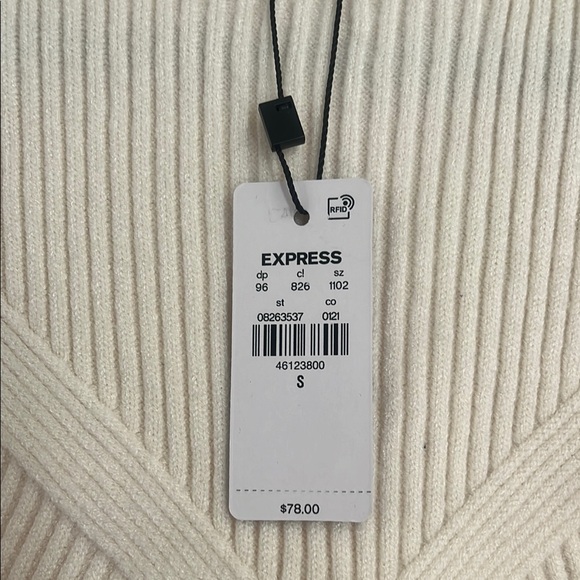 EXPRESS Cream Ribbed Crew Neck Puff Sleeves Peplum Sweater | Size S - Picture 4 of 7